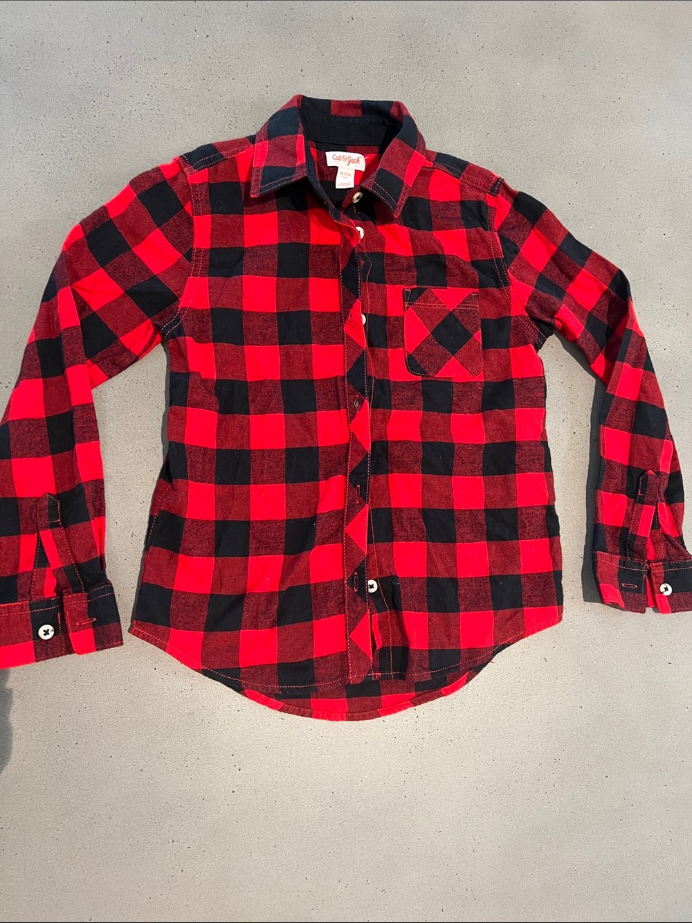 Cat & Jack Red and Black Plaid Button-Down Shirt, kids M 7/8